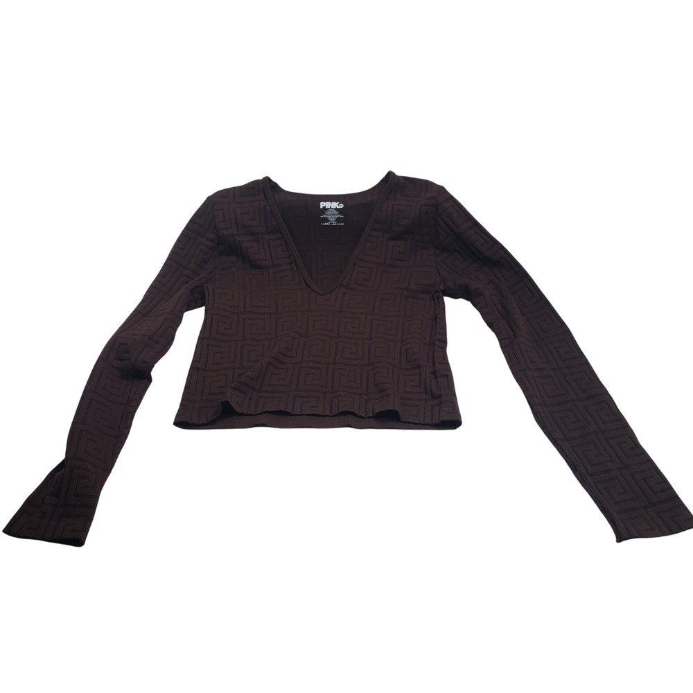 PINK DOT Women Geometric‎ V-Neck Long Sleeve Top XL Brown